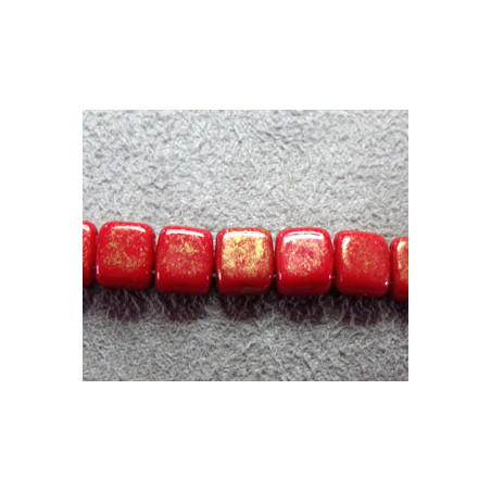 Perles Tiles 6X6X3mm Opaque Red Marbled Gold (X50)   