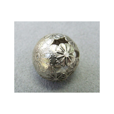 Perle métallisée boule creuse étoiles 20mm argenté (x1)