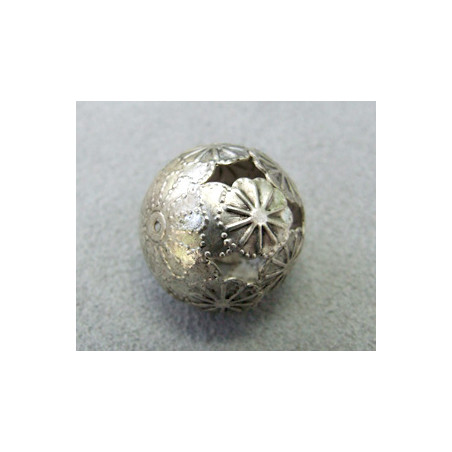 Perle métallisée boule creuse étoiles 20mm argenté (x1)